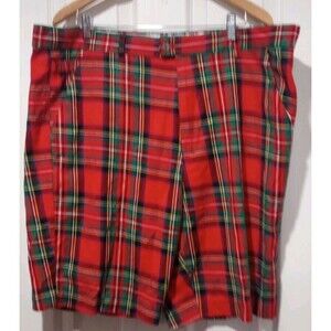 Royal & Awesome Shorts Golf Red Tartan Plaid 44 Bermuda Tee Caddy Holder Preppy
